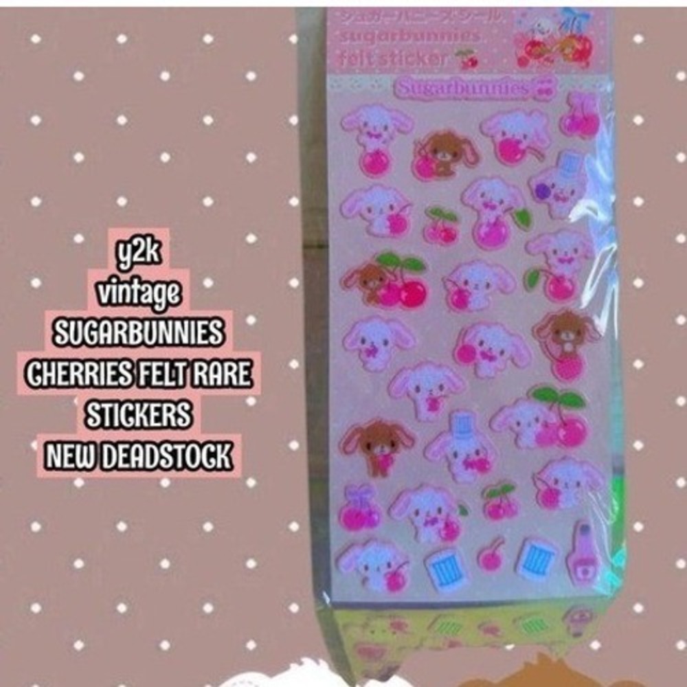 Vintage Sanrio Sugarbunnies Cherry Felt Sticker Sheet brand new dead stock